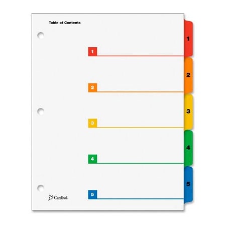 Cardinal Brands Cardinal OneStep Printable T.O.C. Divider, 1 to 5, 9"x11", 5 Tabs, White/Multicolor 60518